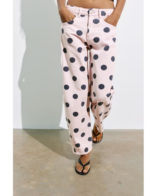 Pull&Bear White Polka Dot Barrel Jeans