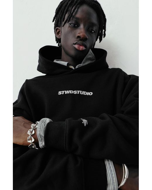Pull&Bear Black Stwd Studio Hoodie for men