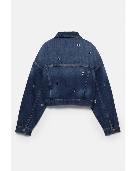 Pull&Bear Denim Jack Met Eyelets in het Blue