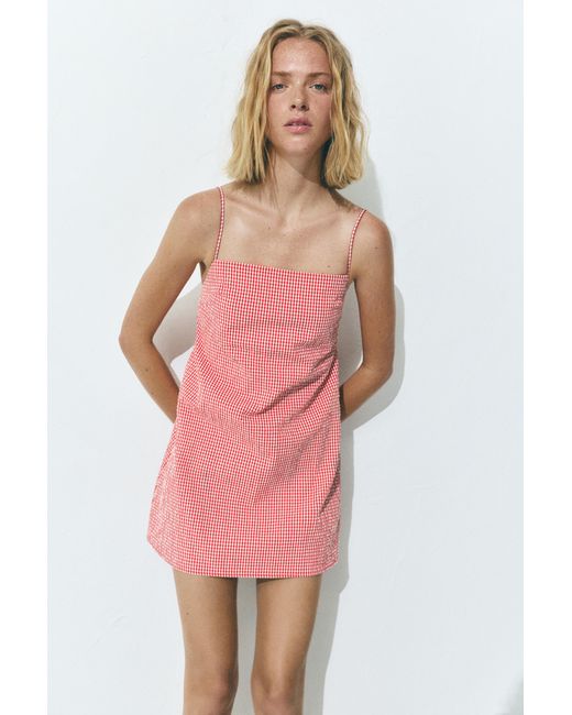 Pull&Bear Blue Gingham Check Short Strappy Dress