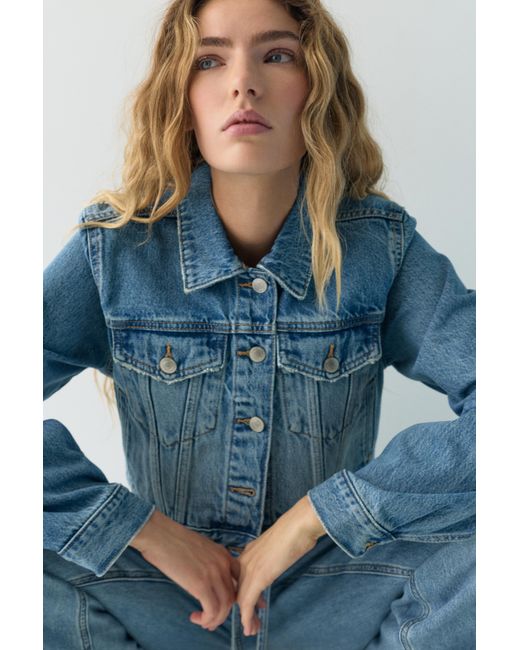 Pull&Bear Blue Cropped Denim Jacket
