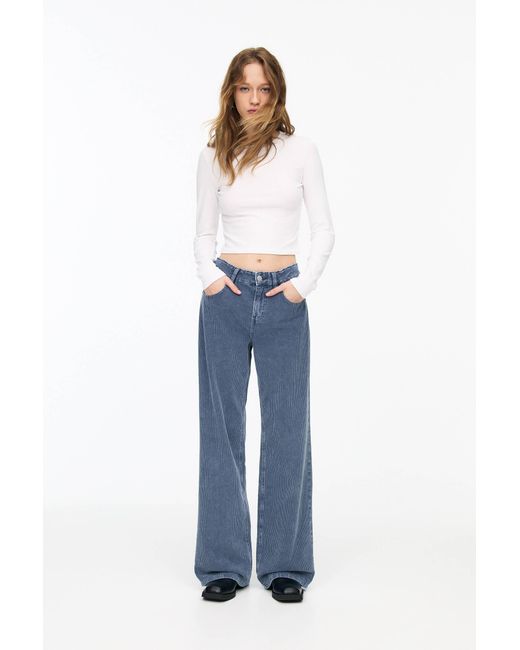 Pull&Bear Blue Wide-Leg Corduroy Trousers