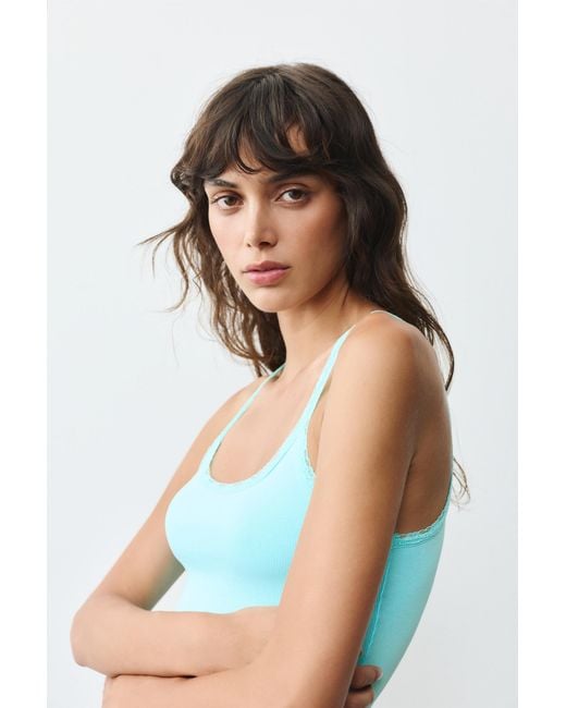 Pull&Bear Blue Lace-Trim Tank Top