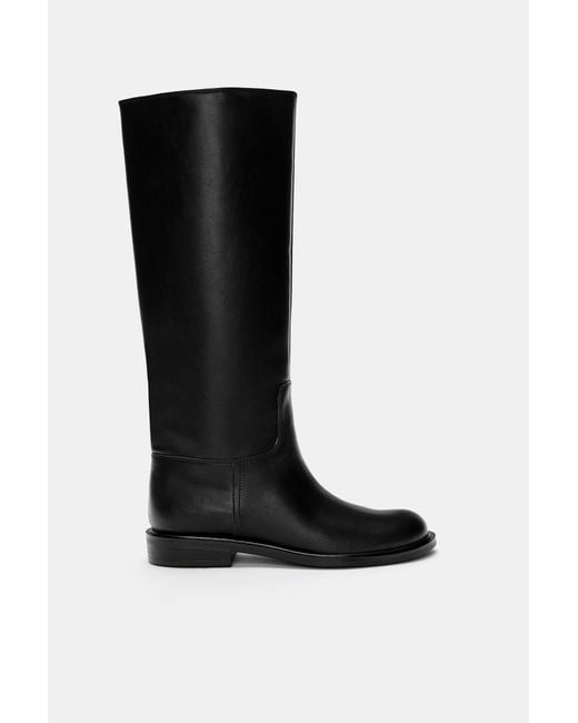 Pull&Bear Black High Flat Boots