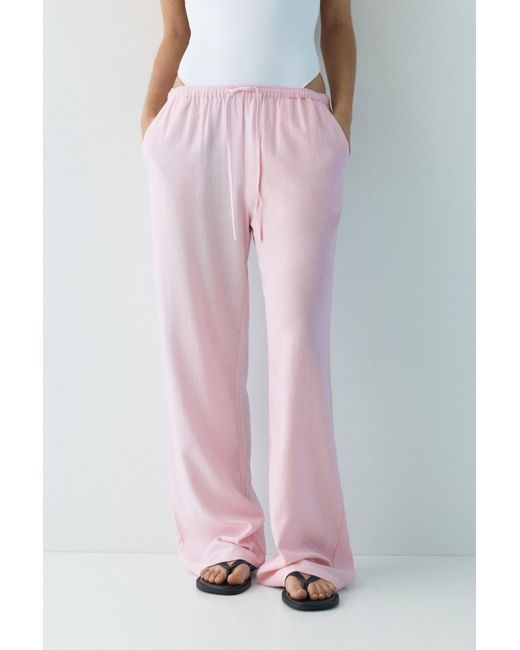 Pull&Bear Soepelvallende Broek Met Linnen in het Multicolor