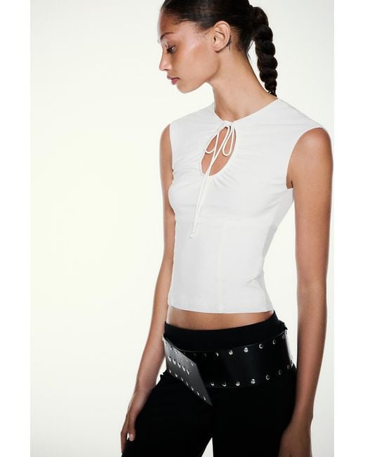Pull&Bear Blue Gathered Tie-Neck Top