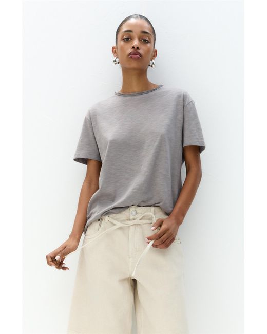 Pull&Bear Gray T-Shirt With Unfinished Trims