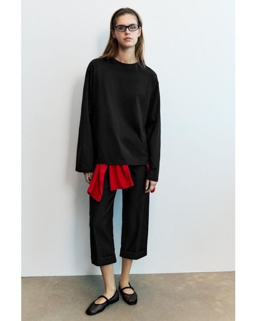 Pull&Bear Black Oversize Long Sleeve T-Shirt