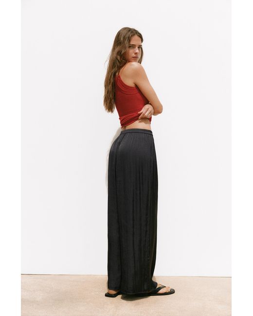 Pull&Bear Black Satin Wide-Leg Trousers