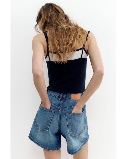 Pull&Bear Blue Mid-Waist Denim Bermuda Shorts