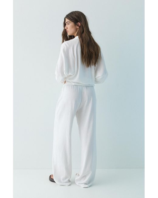 Pull&Bear Soepelvallende Broek Met Linnen in het White