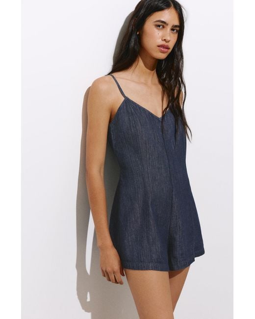 Pull&Bear Brown Denim Playsuit With Straps