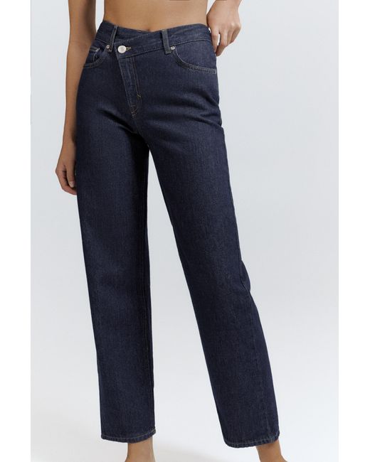 Pull&Bear Blue Straight-Leg Jeans With Crossover Waistband