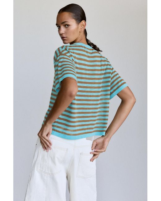 Pull&Bear Green Striped Knit T-Shirt