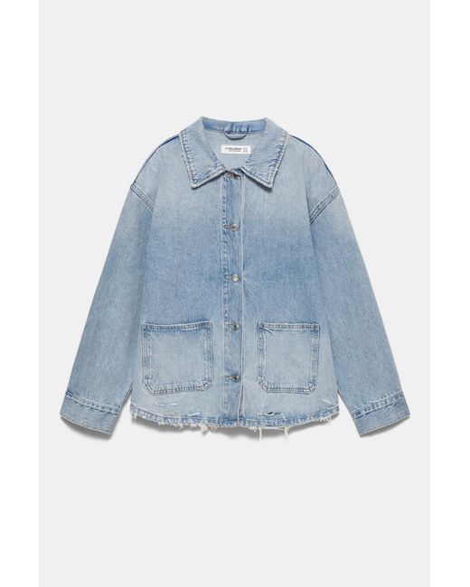 Pull&Bear Worker Denim Overshirt in het Blue