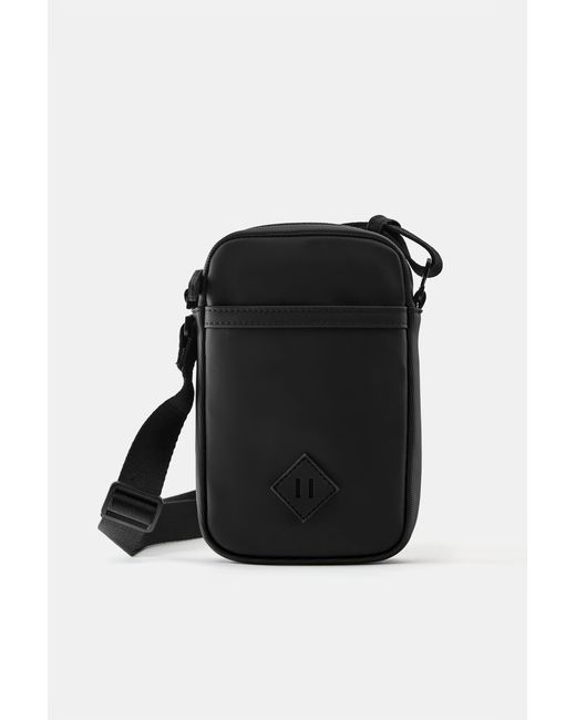 Pull&Bear Black Rubberised Crossbody Bag for men
