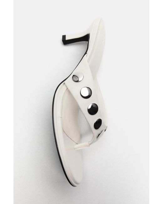 Pull&Bear White Heeled Sandals With Studs