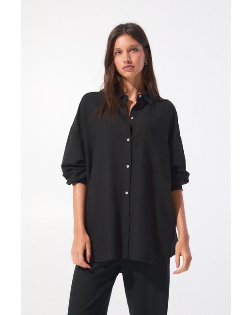 Pull&Bear Black Rustikales Oversize-Hemd