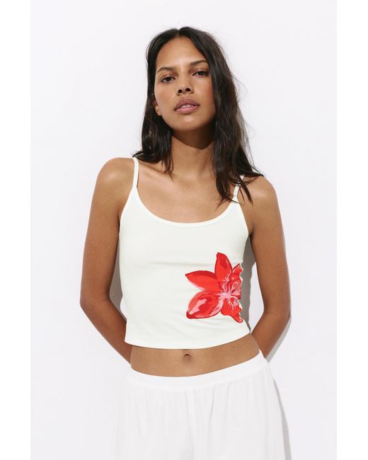 Pull&Bear Natural Flower Graphic Strappy Top