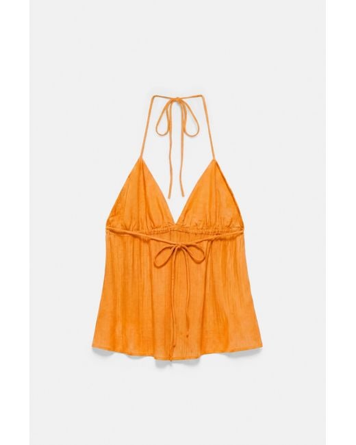 Pull&Bear Haltertop Met Kralen in het Orange