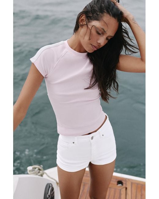 Pull&Bear White Mid-Waist Denim Shorts