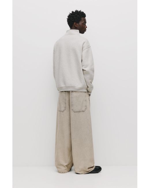 Pull&Bear Natural Basic Quarter-Zip Sweatshirt for men
