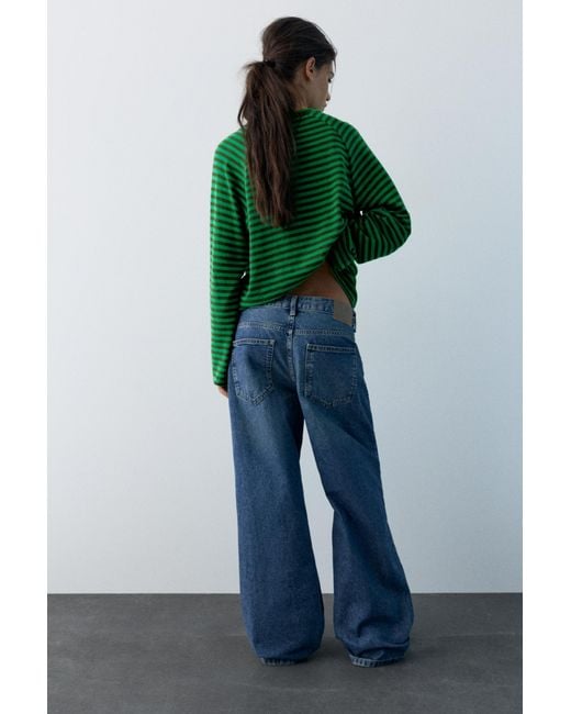 Pull&Bear Green Long Sleeve Striped T-Shirt