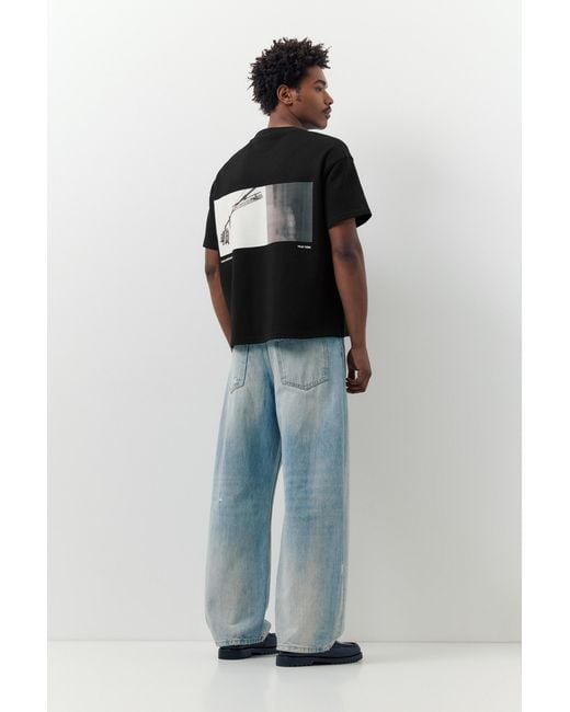 Pull&Bear Black Short Sleeve Sweatshirt With Graphic for men