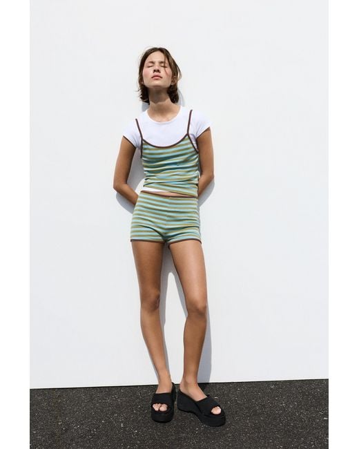 Pull&Bear Green Striped Strappy Top