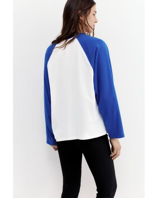 Pull&Bear Blue Long-Sleeve Raglan T-Shirt With Graphic