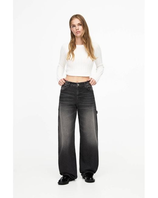 Pull&Bear White Balloon-Fit Carpenter Jeans