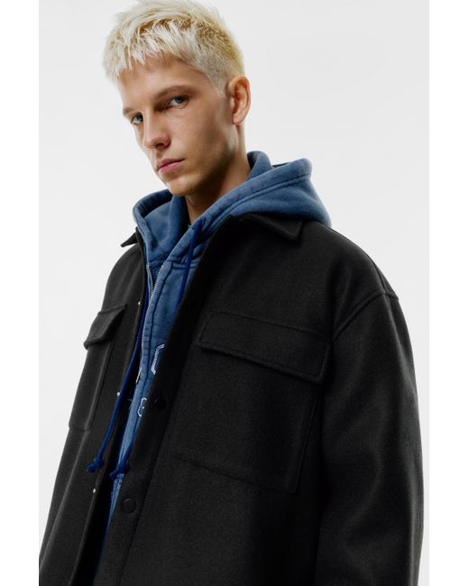 Pull&Bear Blue Cloth Overshirt With Pockets for men