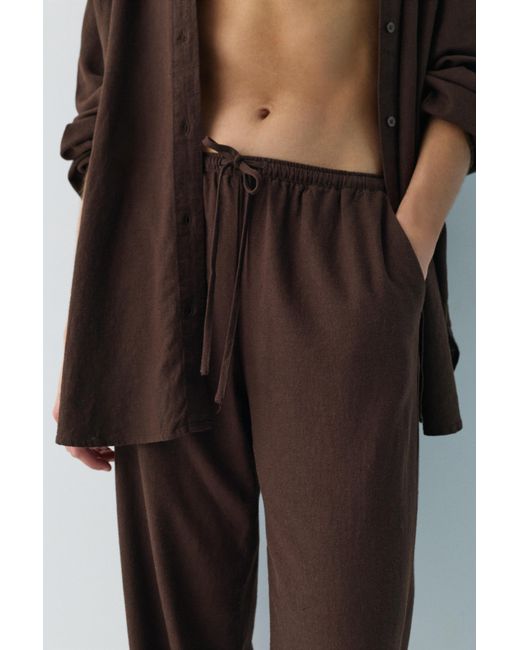 Pull&Bear Brown Flowing Trousers With Linen
