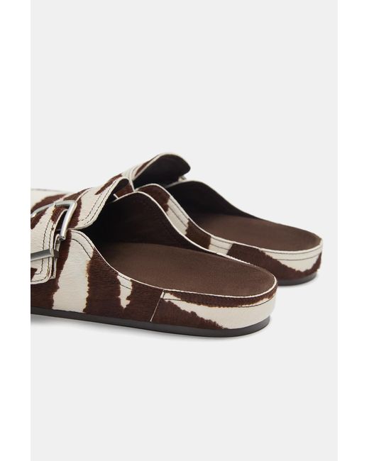 Pull&Bear Gray Cowhide Fur Buckle Clogs