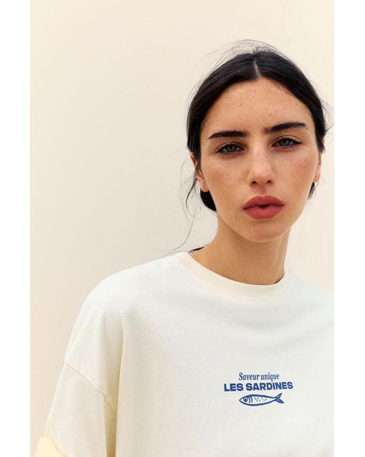 Pull&Bear Blue Oversize Sardine Graphic T-Shirt