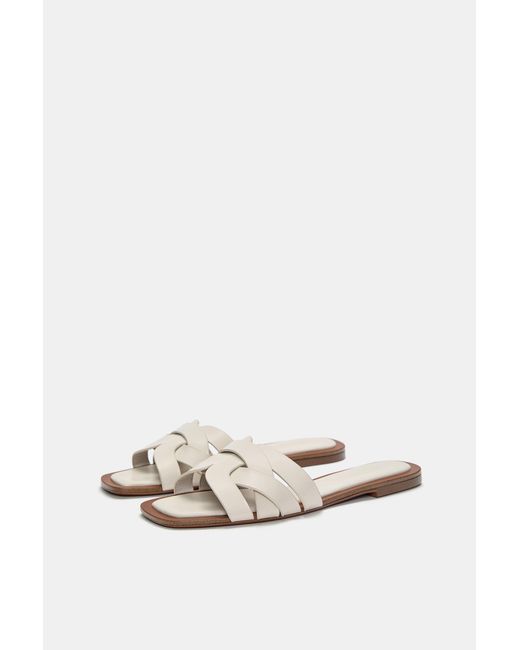 Pull&Bear White Flat Strap Sandals
