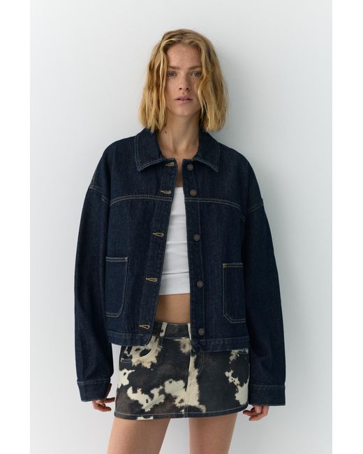 Pull&Bear Boxy Fit Denim Overshirt in het Blue
