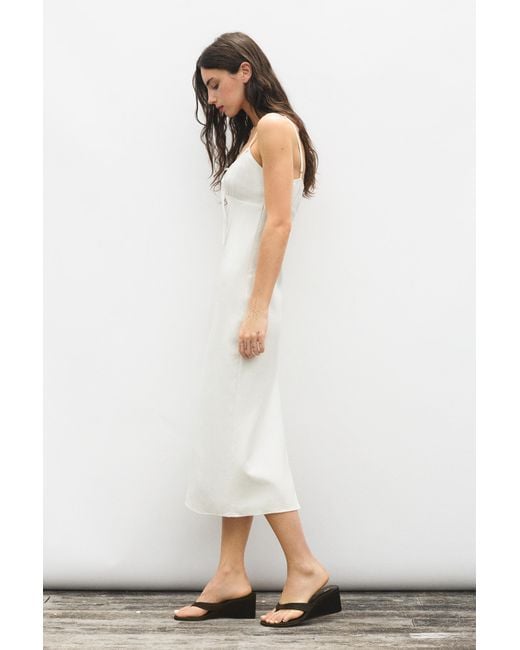 Pull&Bear White Linen Blend Midi Dress