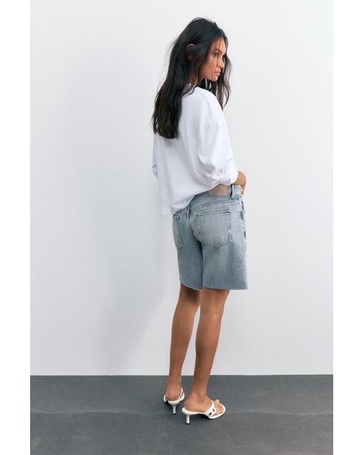 Pull&Bear Gray Low-Rise Denim Bermuda Shorts