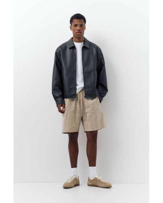 Pull&Bear Blue Linen Blend Jogger Bermuda Shorts for men