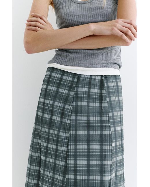 Pull&Bear Gray Check Midi Skirt