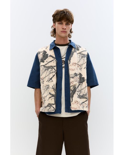 Pull&Bear Blue Branch Print Waistcoat for men