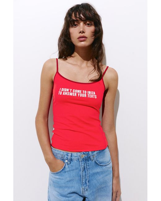 Pull&Bear Red Strappy Text Top