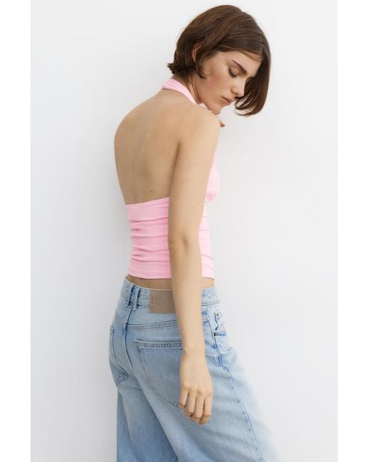 Pull&Bear Haltertop Met Plooien in het Pink