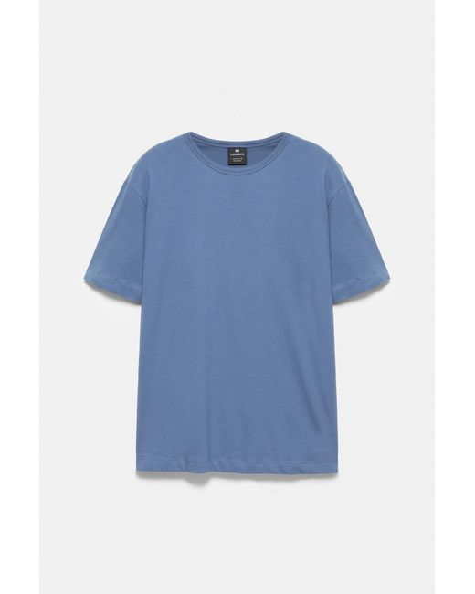 Pull&Bear Blue Slim Fit Basic T-Shirt for men