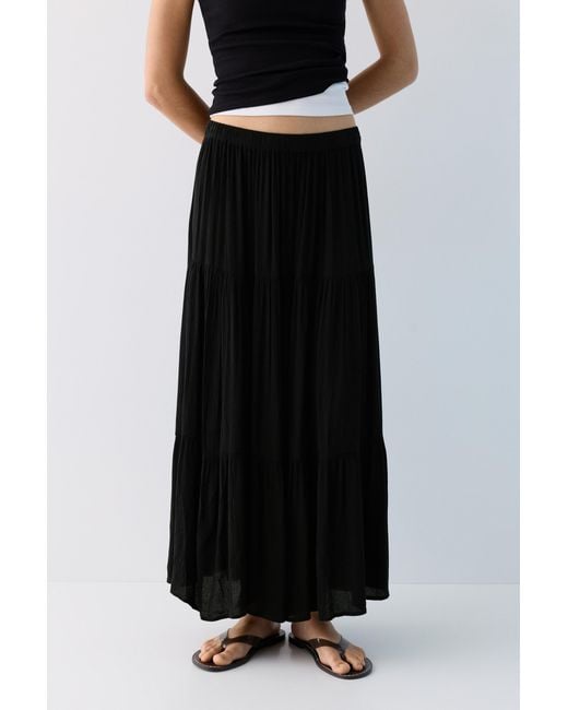 Pull&Bear Blue Flowy Paneled Midi Skirt