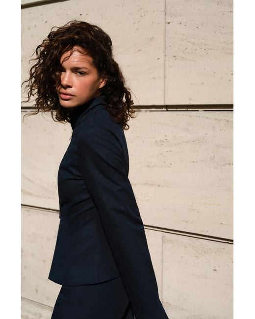 Pull&Bear Blue Fitted High Neck Jacket