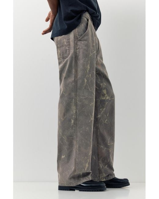 Pull&Bear Gray Printed Wide-Leg Trousers for men