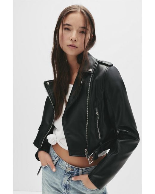 Pull&Bear Black Faux Leather Biker Jacket