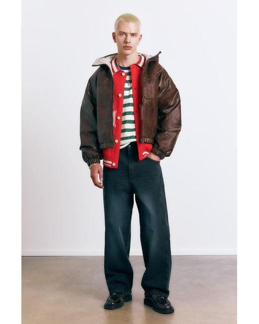 Pull&Bear Brown Distressed Leather Effect Jacket for men